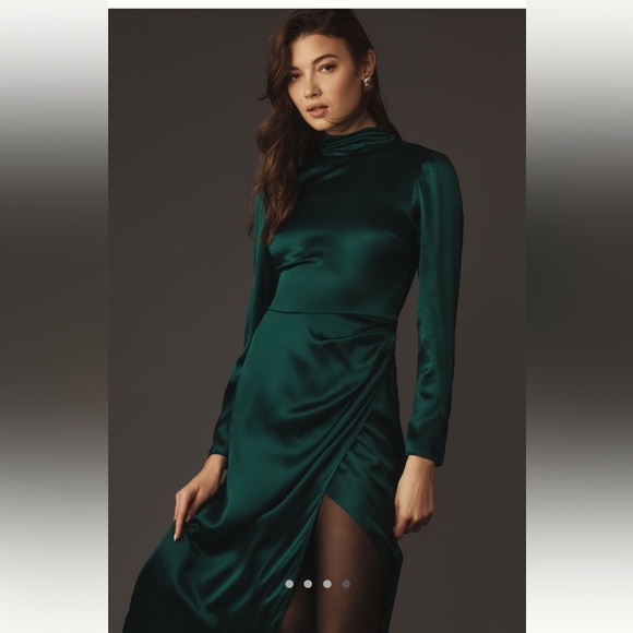 Reformation Carmelina Silk Dress Dark Green Size 12 NWT - Picture 7 of 16